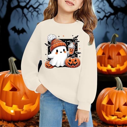 Girls' Halloween Graphic Sweatshirt with Pumpkin and Ghost Design Long Sleeve Fall Pullover Long Sleeve Funny Fall Shirt2