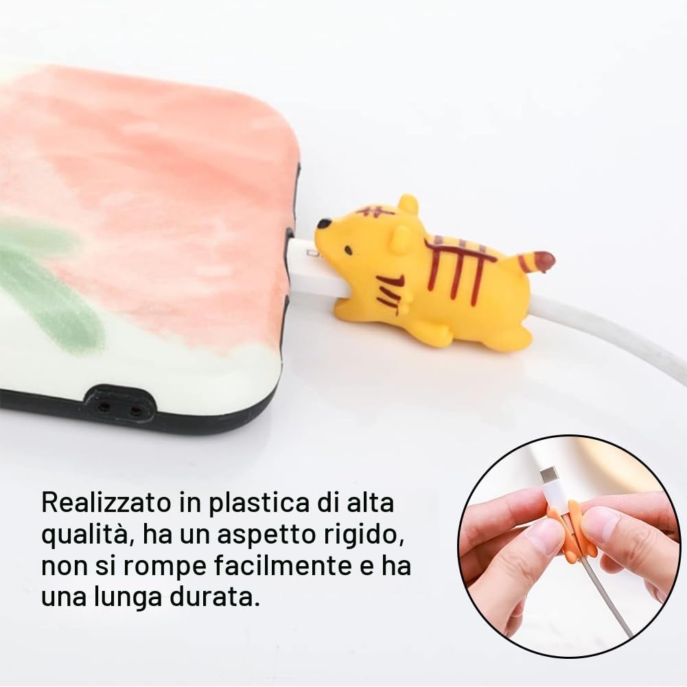 Salvacavi per caricabatterie,Protezione Cavo Animale,Cable Protector,Copertura Protettiva per Cavi,con Fascette,adatta per tutti i telefoni cellulari,7 pezzi