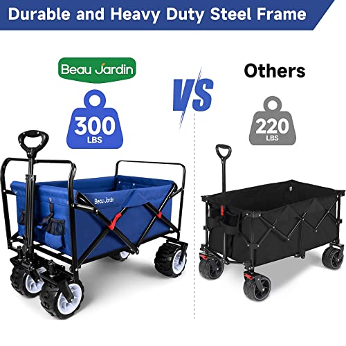 Beau Jardin Folding Wagon Cart 300 Pound Capacity Collapsible Utility Camping Grocery Canvas Portable Rolling Buggies Outdoor Garden Sport Heavy Duty Shopping Wide All Terrain Wheel Bg123 #TOP5