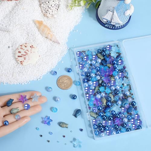 SUNNYCLUE 1 Box 540pcs Ocean Beads Kit Glass Summer Beads Fish Starfish Glass Seed Blue Hawaii Sea Animal Glasses for Jewellery Making Beading Kits DIY Bracelet Necklace Supplies - Image 3