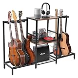 Tcatec ギタースタンド 複数 八本収納 128*28*74cm 3段収納棚付き 転倒防止 安定 楽器スタンド 楽器に傷けない 収納しやすい ブラケットラッカー アコースティックベース エレキギター ウクレレ 音楽室 スタジオ ホーム用