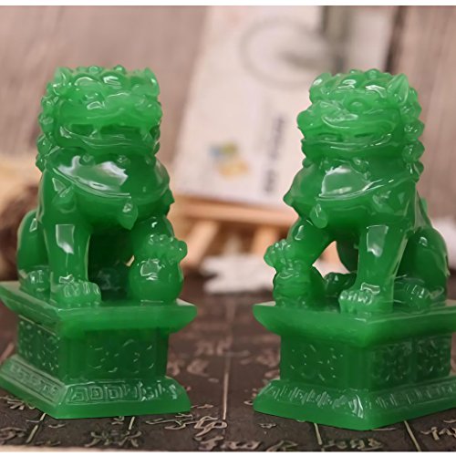 Estatuas Feng Shui 2 Piezas Perro Foo Verde Protector miniatura 4