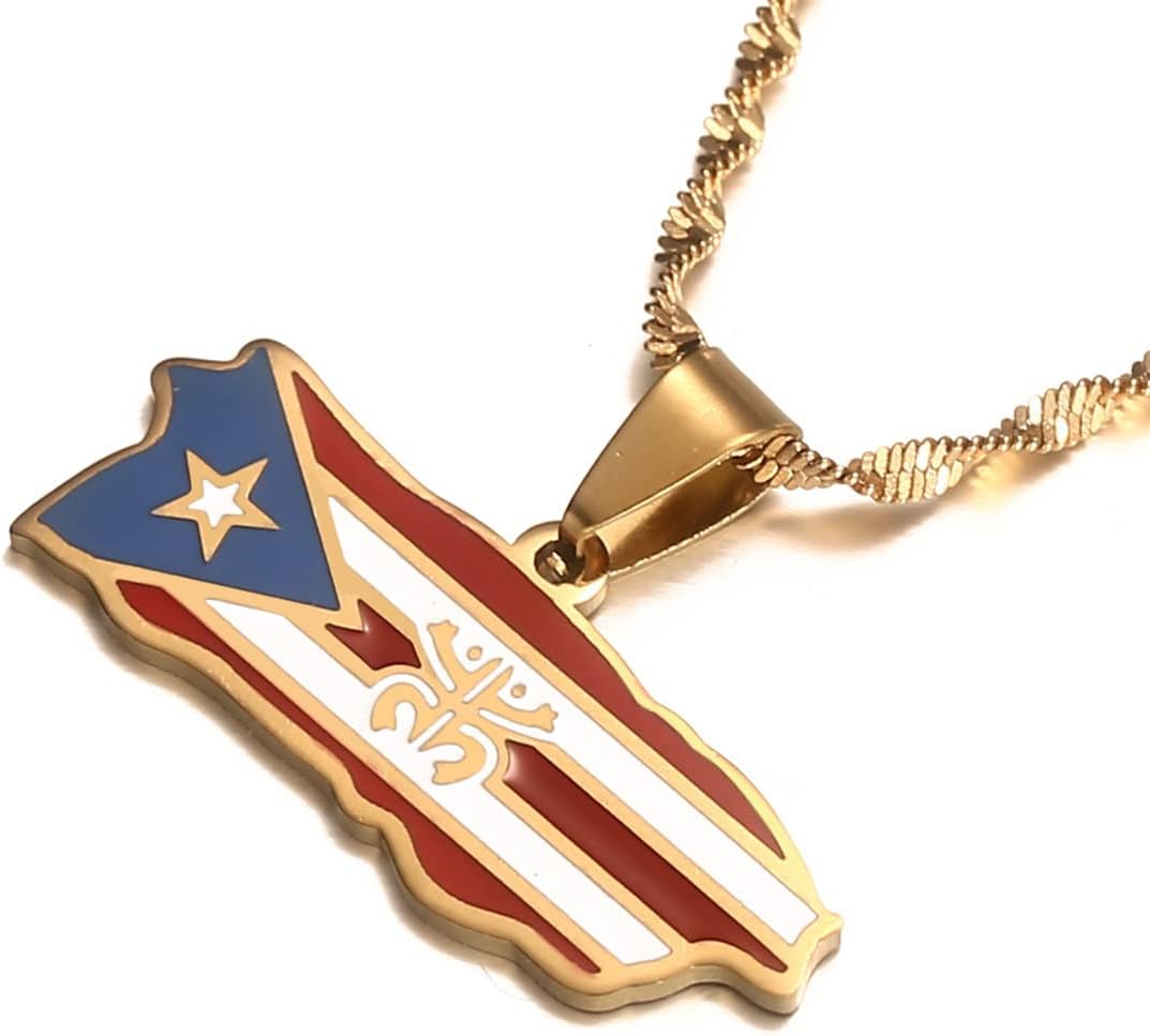 Puerto Rico Map Frog Colored Flag Pendant Necklaces PR Puerto Ricans Jewelry