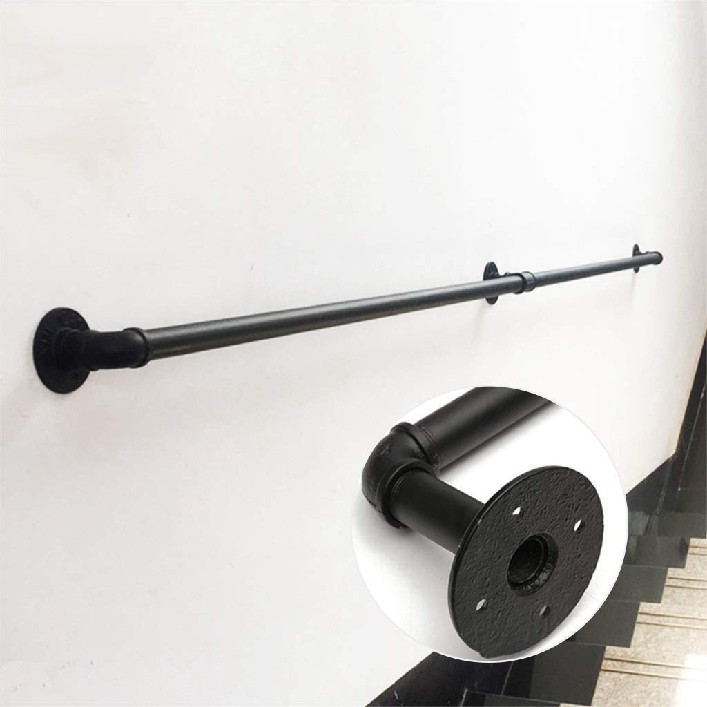 Non-slip Black Metal Wrought iron Stair Handrails，Home Against the Wall Indoor Loft Elderly Railings Handrails Corridor Support Rod 1ft-20ft (Size : 1ft)