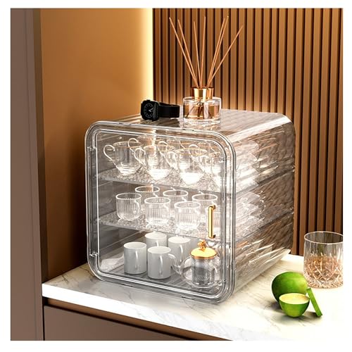 コップ収納ボックス コップ収納ラック コップ収納テーブル 卓上食器棚 ミニカップボード 3段 テーブルカトラリーラック コップ乾燥 コップ コーヒーカップ ホルダー 茶器 収納ボックス コンパクト 大容量 密封 防塵 防湿 ひとり暮らし用 台所収納 家庭用