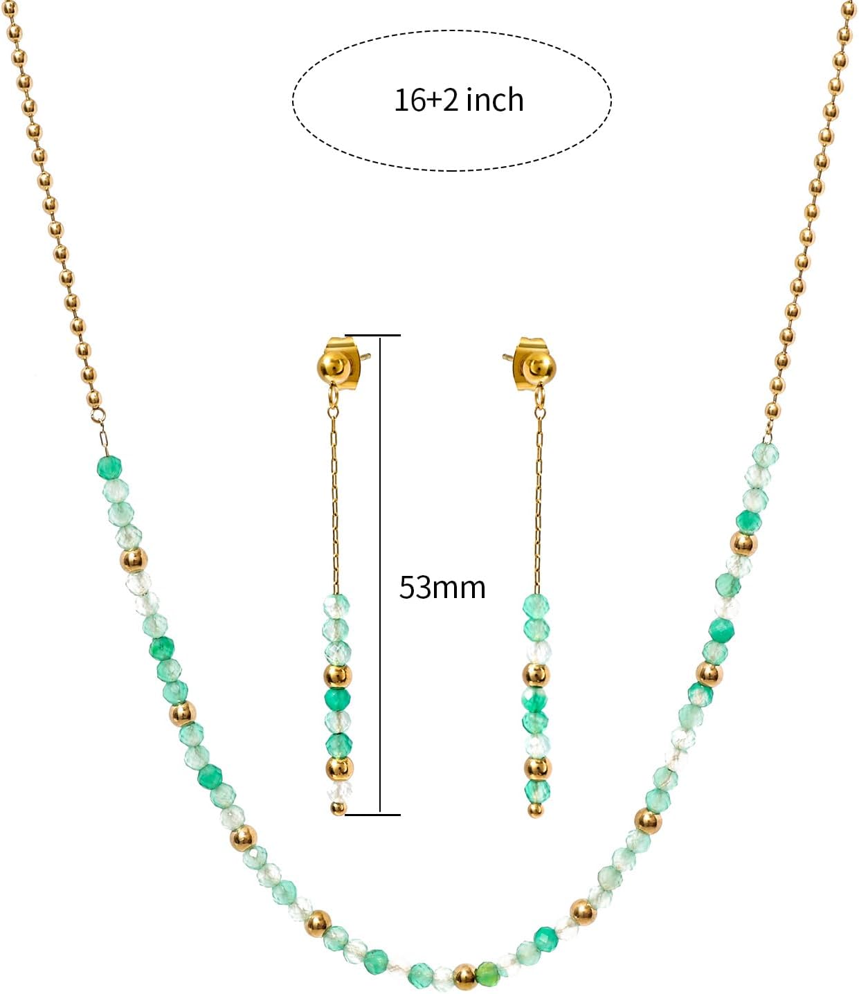 Natural Stone Beads Jewelry Set for Women Stainless Steel Round Ball Beaded Chain Necklace and Earrings Set Christmas Gift for Mother Wife - Image 6