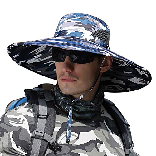 Image of HUAMULAN Wide Brim Sun Hats Men and Women Bucket Safari Fishing Hat for Hiking Garden Lawn Work Camping Outdoor