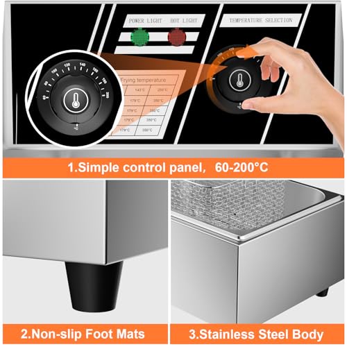 TAIMIKO Electric Deep Fryer Deep Fat Fryer Stainless Steel Chip Fryer Single Fat Tank 10L 2500W with Lid 6L Oil Easy Clean - Image 5