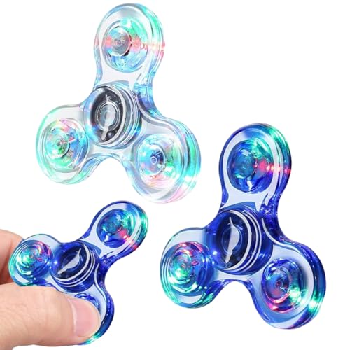 LEPZUR 2 Pièces Fidget Hand Spinners,Jouet Soulagement du Stress, Anti-anxiété, LED Fidget Spinner Jouets,Cadeau pour Enfants et Adultes - Cristal-Transparent et Bleu