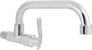 Gegong Grifo de agua fría individual de pared G1/2 para fregadero de cocina, uso doméstico, rotación de 360 ​​grados, cuerpo de latón, tubo de acero inoxidable, superficie cromada (LQ-3093 20cm)