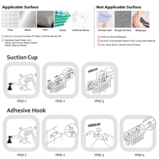 SunnyPoint NeverRust Kitchen & Bathroom Sink Caddy for Sponges, Scrubbers, Soap, 6 x 2.5 x 2.75, with Adhesive Mount - Additional Suction Cup Included ¨CAluminum (Black)