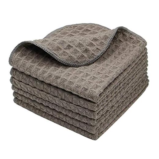 VeraSong Microfiber Kitchen Cleaning Cloth Thick Dish Rags Waffle Weave Washcloths Dish Cloths Ultra Absorbent Odor Free 12inch X 12inch 6 Pack Gray