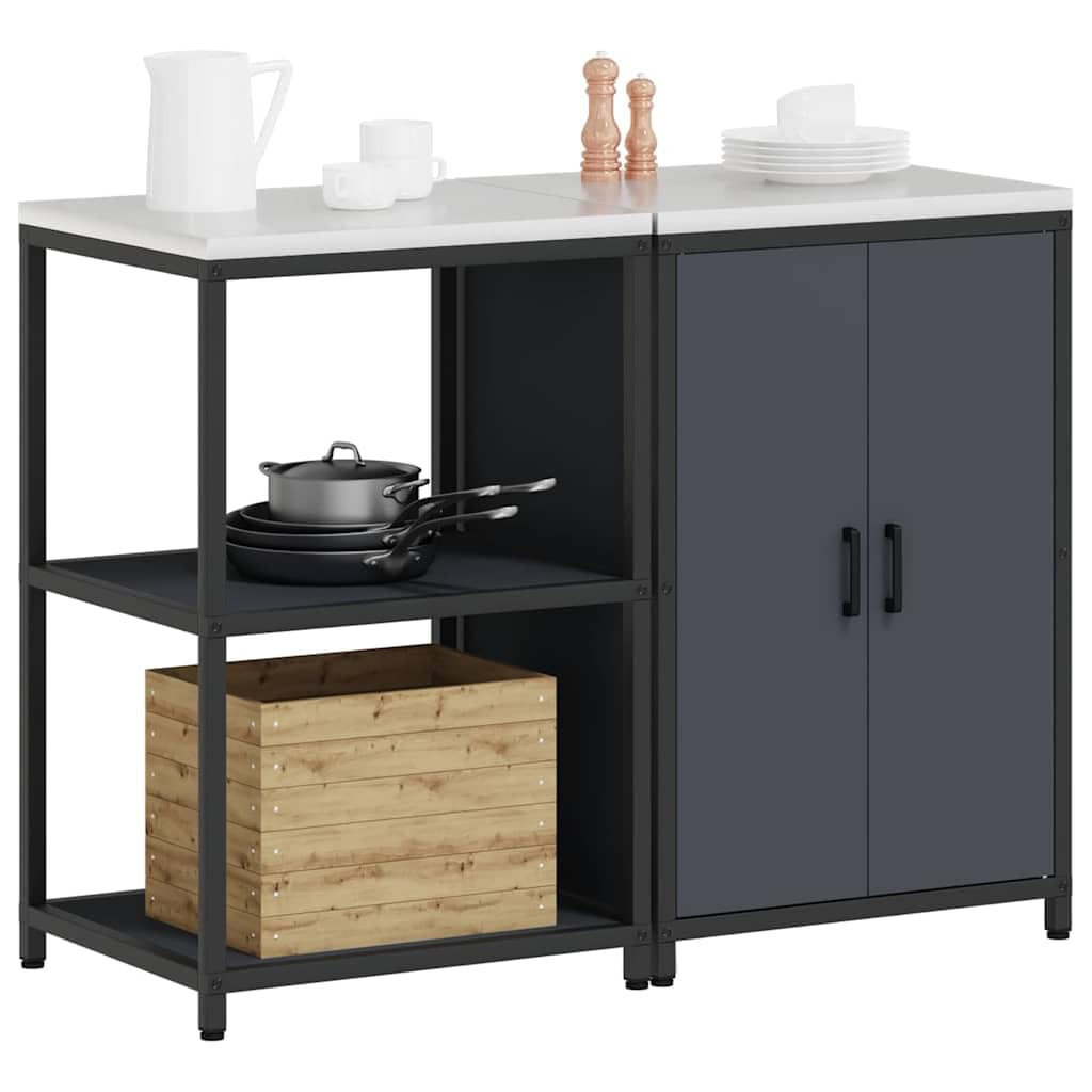 Küchenlager-Set 2-teilig aus Stahl, Küchenunterschrank mit Regalen und Türen, Moderner Vorratsschrank für die Küchenorganisation, 120 x 50 x 92 cm, Anthrazit