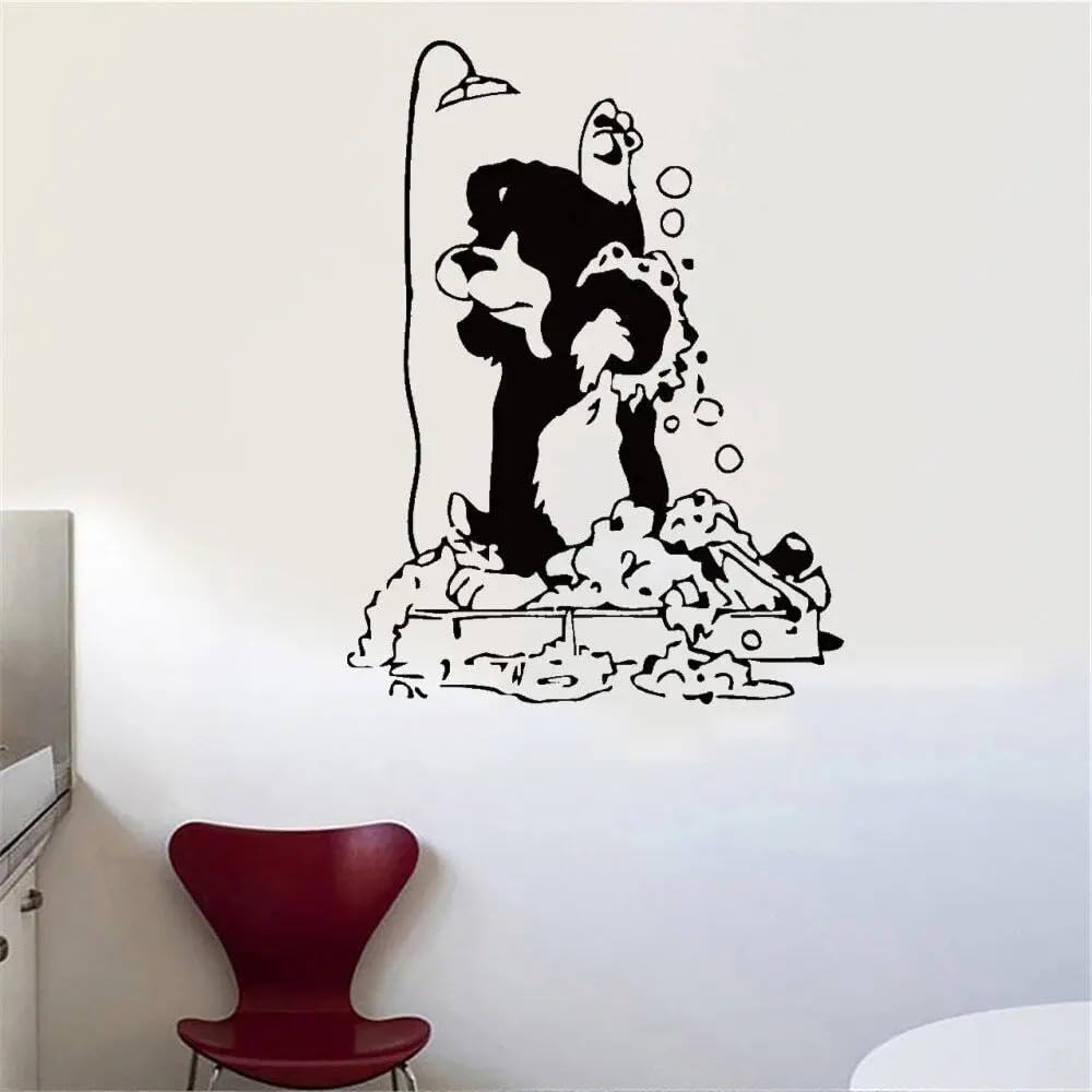 Dog in Shower Grooming Salon Wall Stickers Vet Clinic Wall Decal for Pet Salon Pet Shop Groming Vinyl Mural Art 42x56cm