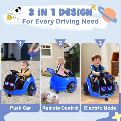 Image of ANPABO 3-in-1 Electric Push Car for Kids 1.5-3 with LED Display, Blue