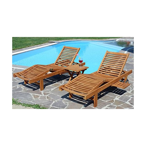 ALEOS Teak Sonnenliegen JAV-Cozy 2er-Set mit Tisch
