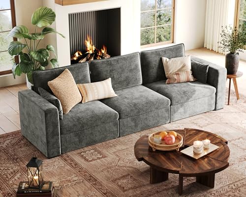 Image of 124.8'' Oversized Modular Sofa Comfy Cloud Couch with Storage, Extra Wide Sectional Sofa for Living Room, Covers Washable, 3-Seater, Chenille, Grey