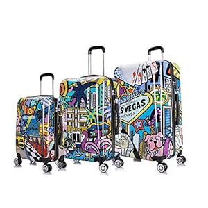 InUSA Cities Print Luggage with Spinner Wheels | Durable Lightweight Hardside Suitcase | Travel Bag with Handle and Trolley | (20in, 24in, 28in) 3 Piece Set