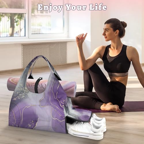 Yoga Tote Bag for Women Abstract Marble Beach Bag with Shoe Storage & Yoga Mat Strap Waterproof Weekender Duffle Bag for Travel Fitness Weekend Trips2