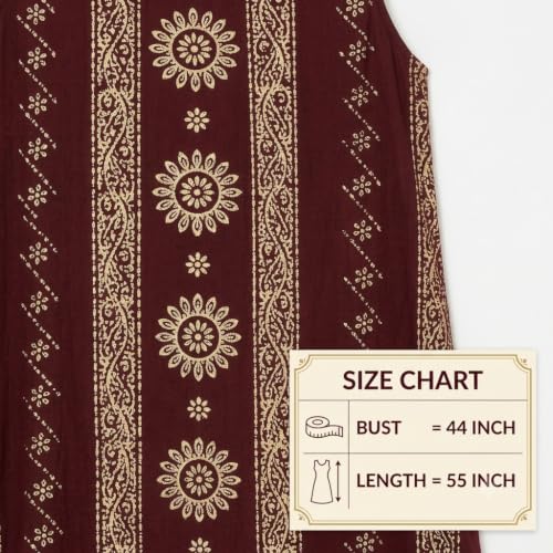 Image of JAYAS Women's Cotton Nighty | Rajwadi Print Maxi Night Gown | Sleeveless Round Neck Long Nighty | Soft Breathable Cotton Sleepwear | Printed Home Wear Lounge Wear | Full Length House Dress