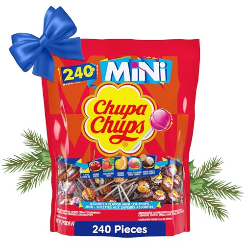 Chupa Chups Mini Lollipop Holiday Candy Variety Assortment, 5 Flavors, Individually Wrapped Candy for Christmas Stocking Stuffers for Adults & Kids, 50.8 oz Bag (240 Suckers)