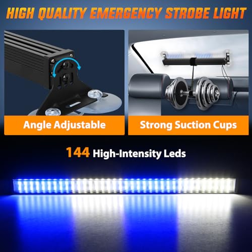 Image of Nilight 144 LED Strobe Traffic Advisor Light Bar Blue White with Controller 2 in 1 Automotive Emergency Warning Flashing Police Windshield Lights Bars for Cars Tow Plow Trucks Construction Vehicles | 2 in 1 Automotive Emergency Warning Flashing Police Windshield Lights Bars for Cars Tow Plow Trucks Construction Vehicles