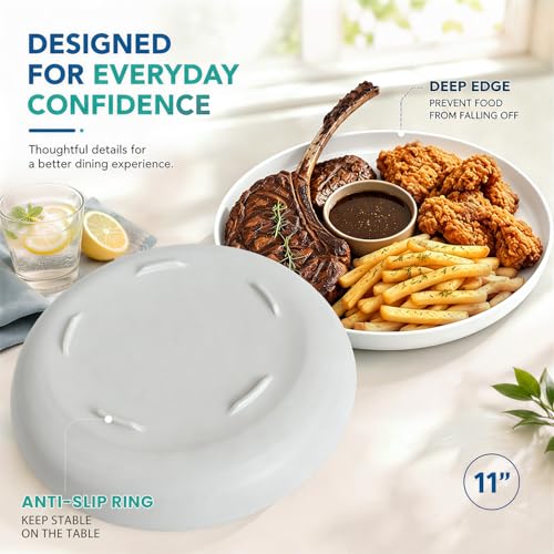 Image of Wheat Straw Dinner Plates Set of 6, 11In Big Deep Dish Plate,White | Unbreakable Kitchen Plates, Microwave Safe & Dishwasher Safe for Party, RV, Dinner