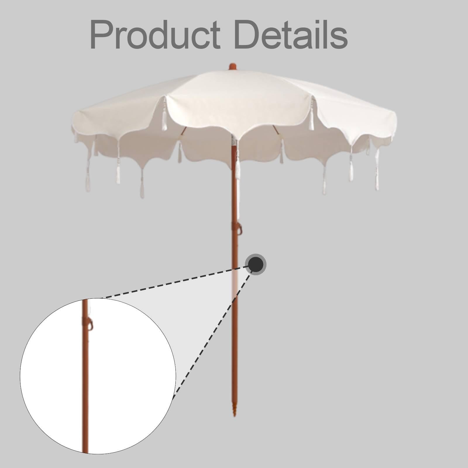 Patio Umbrella Bohemio con Flecos Mecanismo Ajustable de Inclinación Tejido de Nylon de Alta Densidad Accesorios Funcionales y Resistente para Patio