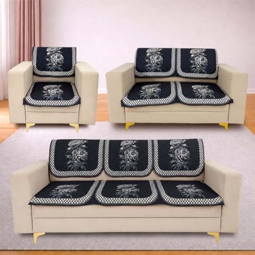 Image of Homerz 'Brooklyn Series' Premium Sofa Cover | Quilted Floral Design | Non-Slip Washable Sofa Protector | Soft Anti Slip Fabric (Ny Grey, 6 (3+2+1) Seater, Seat Cover with Backrest)
