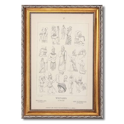 Vintage Framed Ancient Mesopotamian Figures Wall Art Canvas Print Oil Paintings Reproduction World Classics Poster, Painting, Pictures, Art Print Artwork Decoration for Living Room, Office (Retro Framed,12L"x16W")