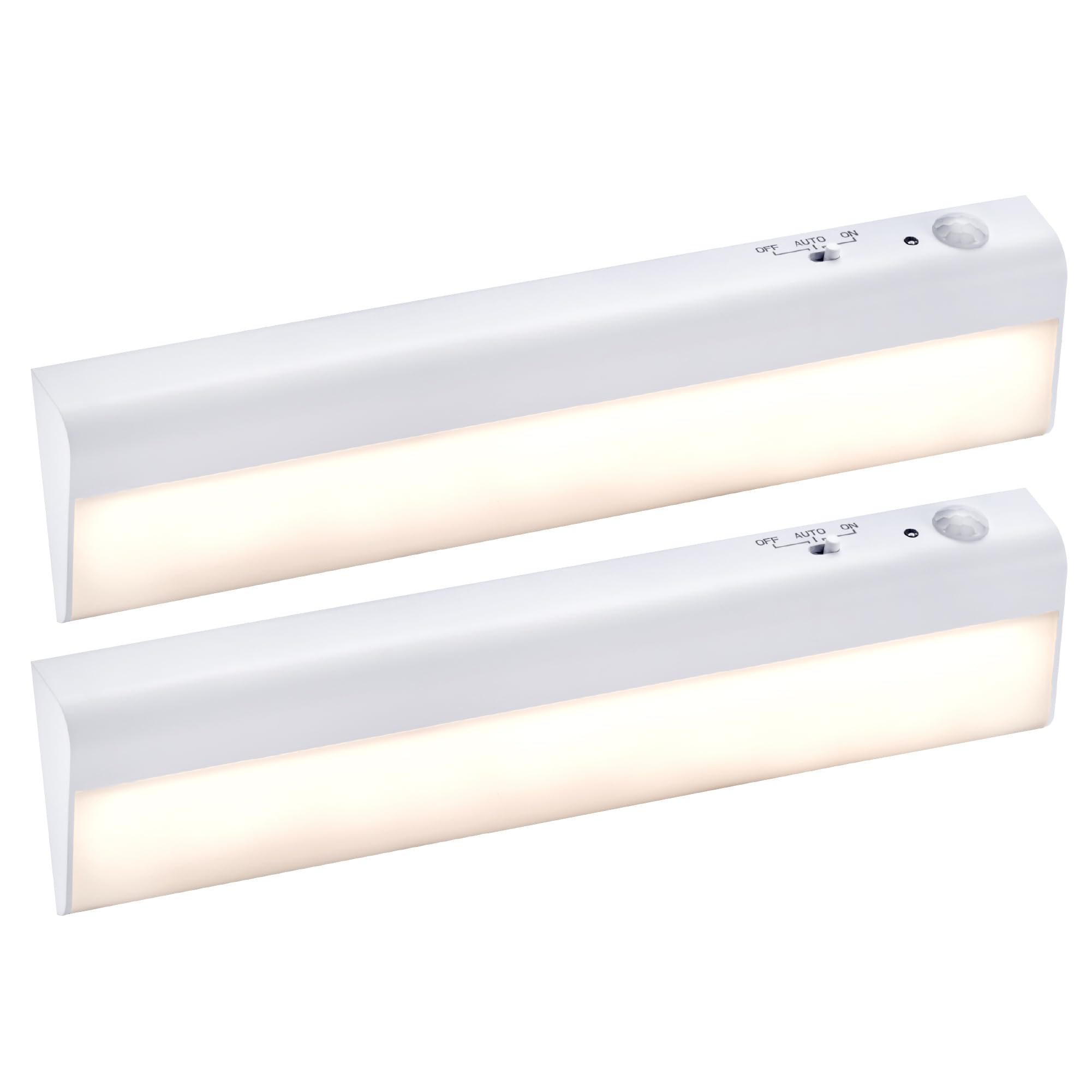Battery Operated Under Cabinet Lighting, Motion Sensor On/Off, Warm White LED, Stick-On Install for Kitchen & Closets - 2 Bars