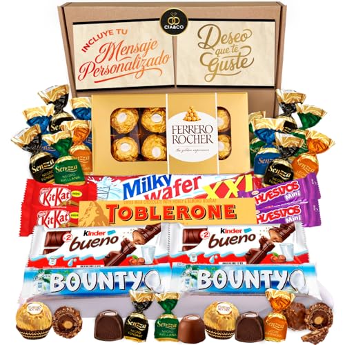 Lote Exclusivo de +30 Bombones y Chocolates Premium con Ferrero Rocher, Bombones Rellenos, Toblerone, Kinder Bueno y Más - Un Regalo Increible para Día de la Madre · Con Tarjeta y Texto Personalizada