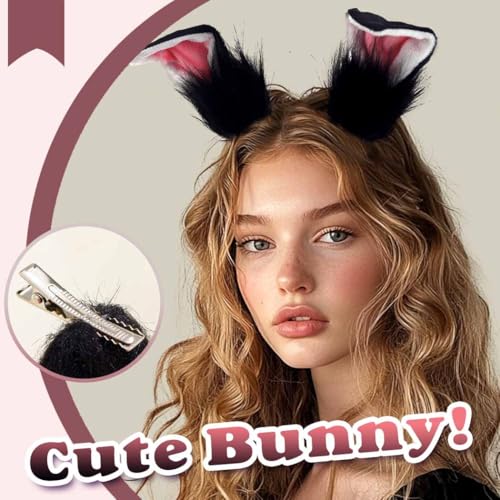 Pinzas para el pelo con orejas de conejo peludas 2 piezas miniatura 5