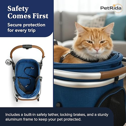 Luxury Pet Stroller with Detachable Carrier | Lightweight Design with Easy One-Hand Fold & Spacious Storage Basket | Safe & Comfortable Travel for a Small to Medium Dog or Cat, Blue - Image 6