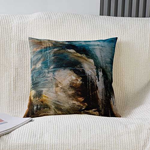 Messy Teal Black and Brown Throw Pillow Covers 18"x18" Set of 2 Soft Modern Abstract Pillow Cases Cushion Covers For Living Room Bedroom Abstract Art Decorative Throw Pillowcases for Sofa Chair - Image 2