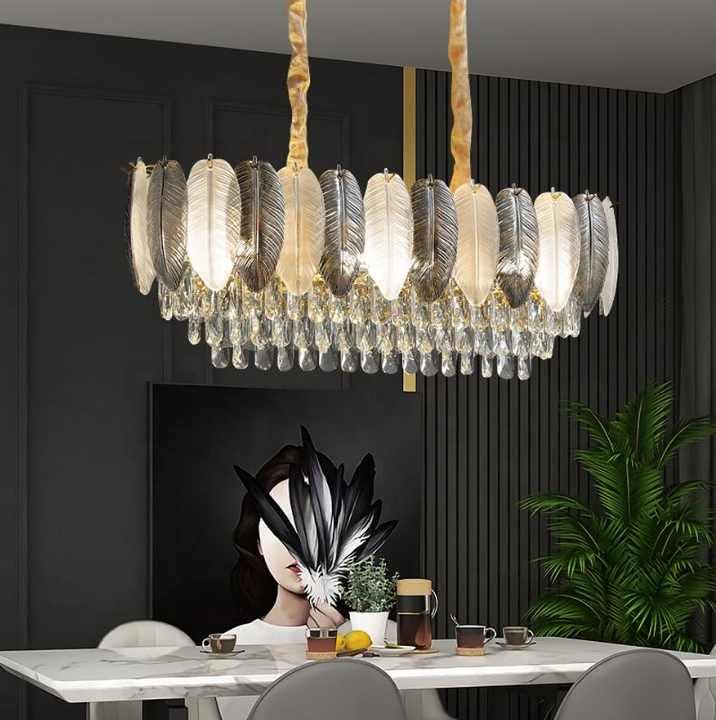 Image of Liner Crystal Chandelier for diningTable /Jhumar /Jhoomar Light for Hall, Chandelier for Living Room Smart Voice Assist (Google, Alexa), App Control 3 Color