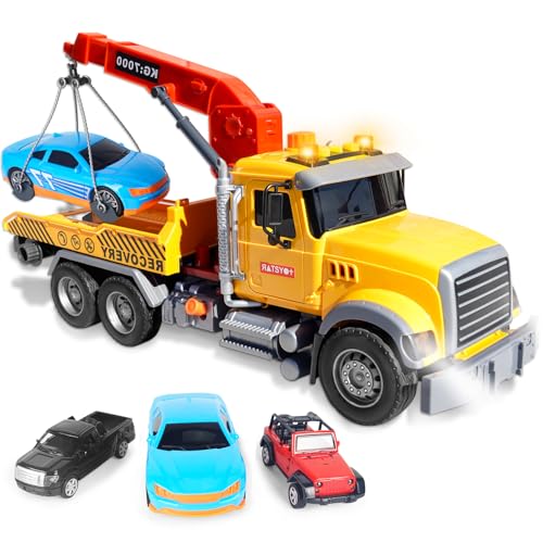 Abschleppwagen Spielzeug Vielseitiger Abschlepper inklusive kleiner Geländewagen Lastwagen Rennwagen Großer Transporter LKW Spielzeug mit Licht und Sound Spielzeug Fahrzeuge ab 3 4 5 6 Jahre Junge