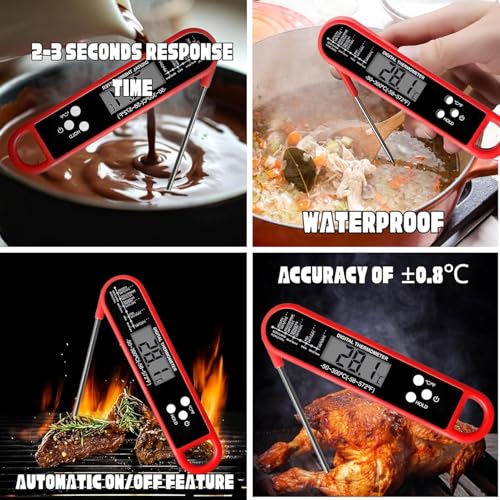 HFLYJPYW Meat Thermometer Digital for Grilling and Cooking - Waterproof Ultra-Fast Instant Read Food thermometers with Backlight & Calibration for Kitchen, Deep Fry, BBQ, Grill LCD(Red) — view 5