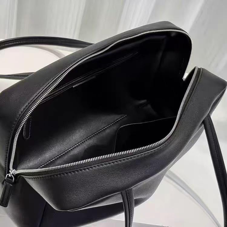 Genuine Sheepskin Women Shoulder Bag Purses Black Minimalist Design Slim Flat Handles Dual Zipper Closure Antique Silver Hardware 12x7x4 in Ideal for Daily Commute Casual Outings - Image 8