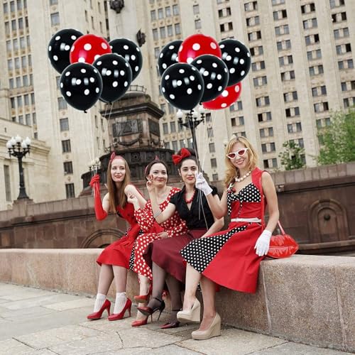 Image of TONIFUL 100pcs Black and White Polka Dots Balloons 12inch large Polka Dot Latex Party Balloons for Wedding Birthday Party Festival Decoration Halloween Supplies