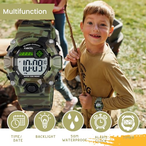 image for CakCity Boys Camouflage LED Sports Kids Watch Waterproof Digital Elect