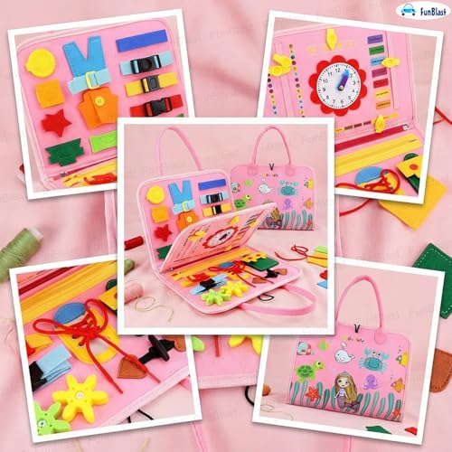 Image of FunBlast Busy Book for Toddlers Binder Board - Montessori Busy Board for Kids, Cartoon Design Learning Activity Toy for Toddlers, Educational & Early Learning Toys for Kids, Toddler (Mermaid)