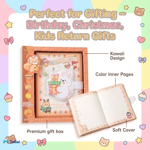 Image of FunBlast Diary for Girls - Christmas Kawaii Diary with Puffy Buckle Lock, Journal Diaries for Girls, Notepad for Students Stationary Items, Birthday Gifts (112 Sheets) (Rabbit)