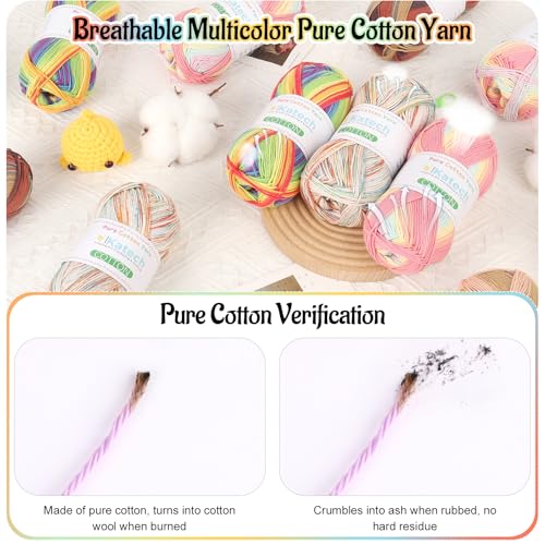Image of Katech 1OO% Variegated Cotton Yarn for Crocheting-2 Sport Weight Baby Yarn for Knitting-6 Pcs of 50g(1.76oz) /160m(175yd), Fine Soft Multicolor Yarns for Baby Blankets, Afghans, Shawls, Dress, Hats (A)