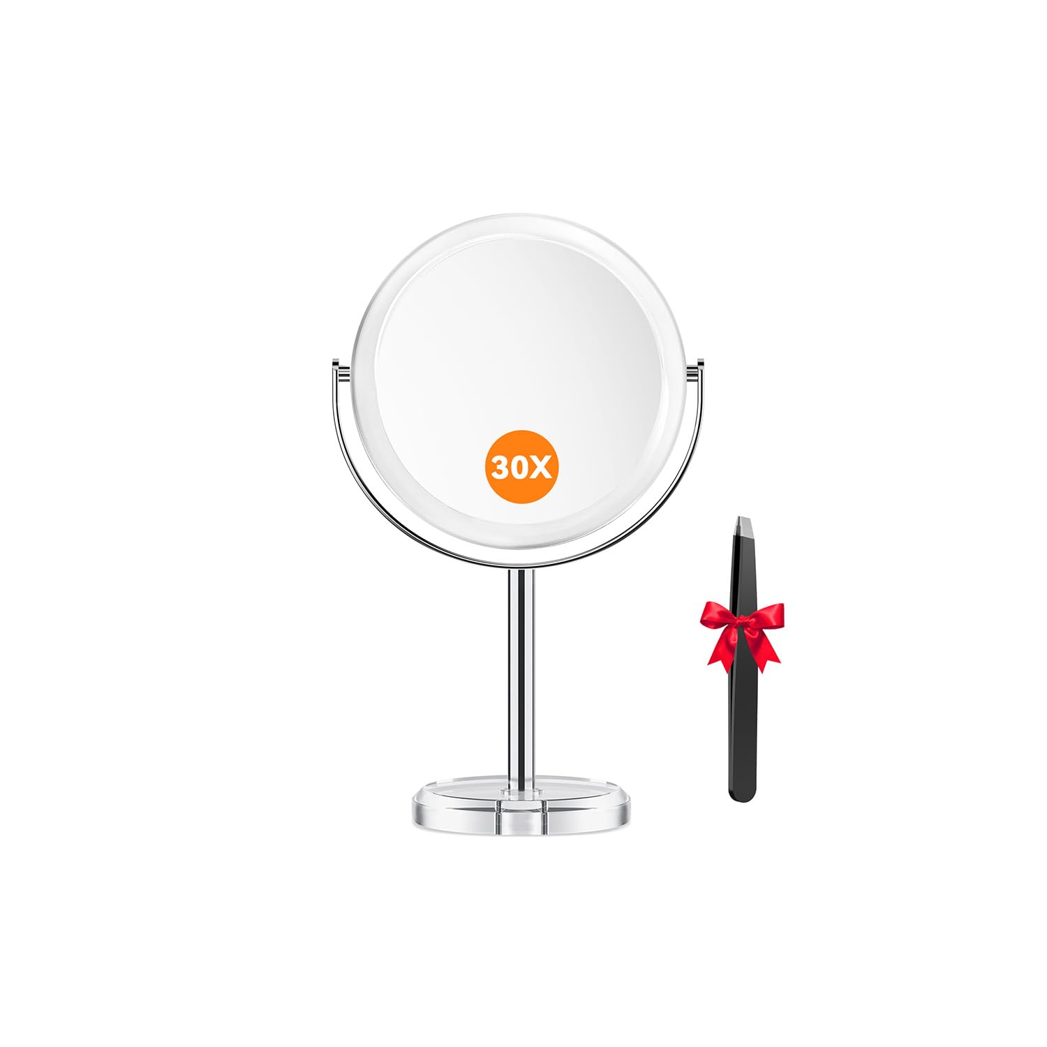 Auxmir 30X Magnifying Mirror with Tweezers, Double Sided 30X/1X Magnifying Makeup Mirror with Stand, 360° Rotation Bathroom Vanity Mirrors for Shaving, Dressing Table, Desktop, Bedroom, 6.8 Inch
