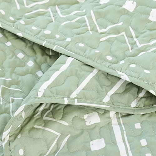 Janzaa Quilt Set Boho Quilt Set Sage Green Bedspreads Queen Size,3 Pcs Soft Reversible Coverlet With Geometric Printed For All Season(Two Pillow Cases) #TOP4