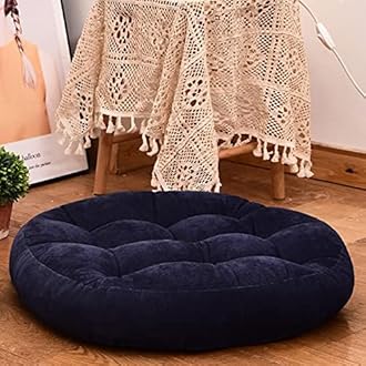 HIGOGOGO Round Solid Floor Pillow, Tufted Meditation Pillow for Seating on Floor Thick Seat Cushion Meditation Cushion for Yoga Living Room Sofa Balcony Outdoor, Navy, 22x22 Inch