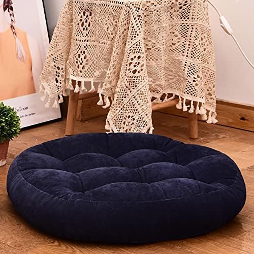 HIGOGOGO Round Solid Floor Pillow, Tufted Meditation Pillow for Seating on Floor Thick Seat Cushion Meditation Cushion for Yoga Living Room Sofa Balcony Outdoor, Navy, 22x22 Inch