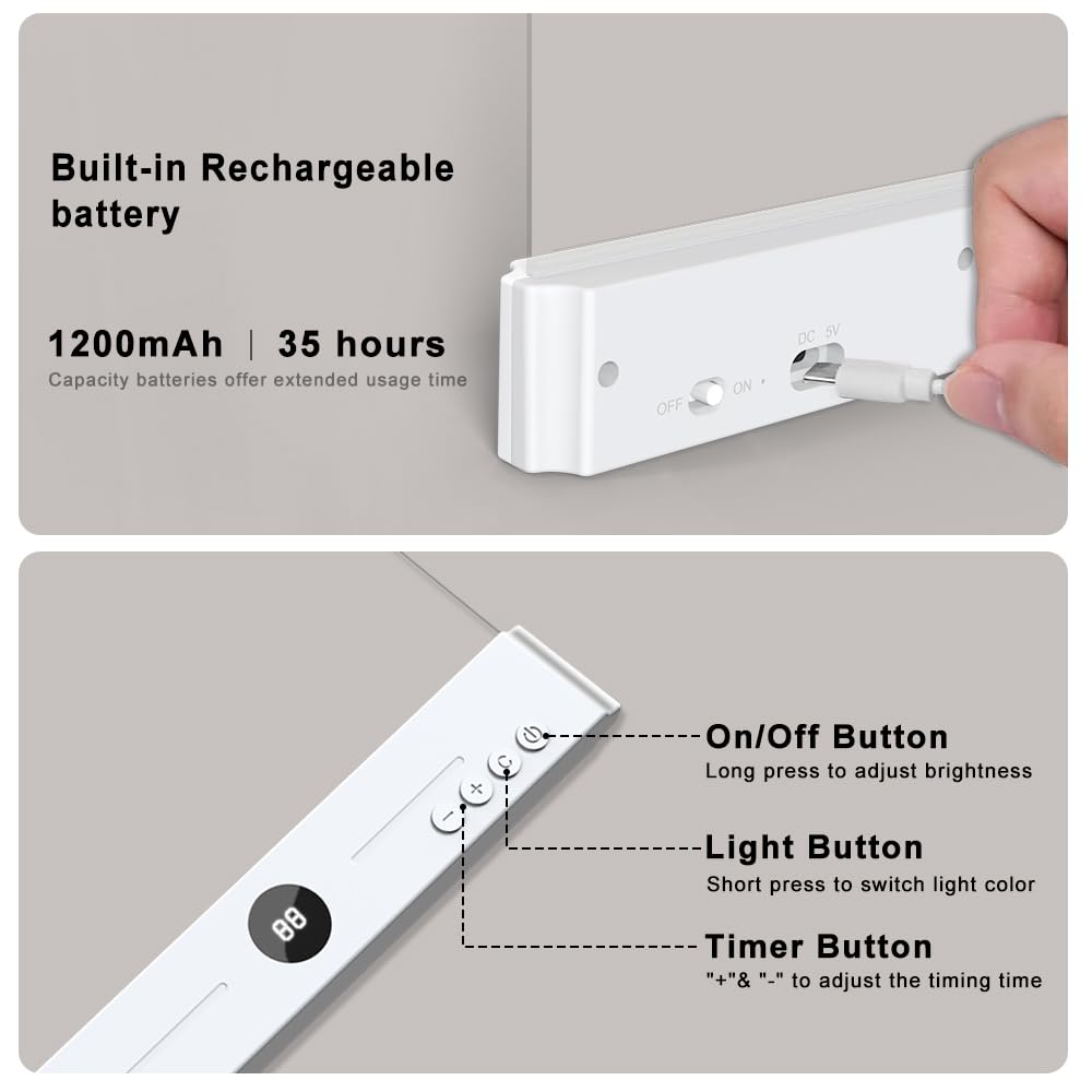 MENKSID - Luce piatta per lettura a letto, luce LED ricaricabile con timer, 3 modalità di colore e oscuramento continuo, lampada da libro per gli amanti dei libri, durata 35 ore, batteria 1200 mAh