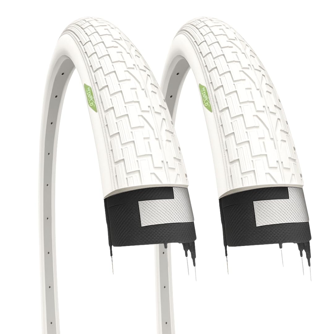 2 White Tyres 20 x 1.95 (50-406) Slick Road Tyres for BMX, City Bike, Children, 20 Inch Bicycle
